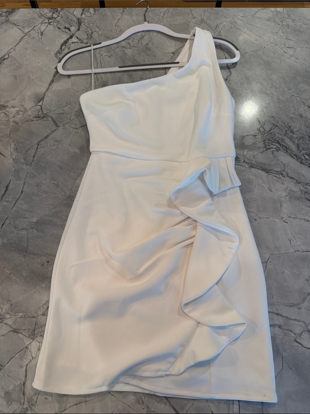 Hello Molly size medium One-Shoulder White Ruffle Bodycon Dress